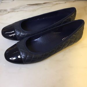 VAN ELi Navy Quilted Ballet Flat Patent Toe